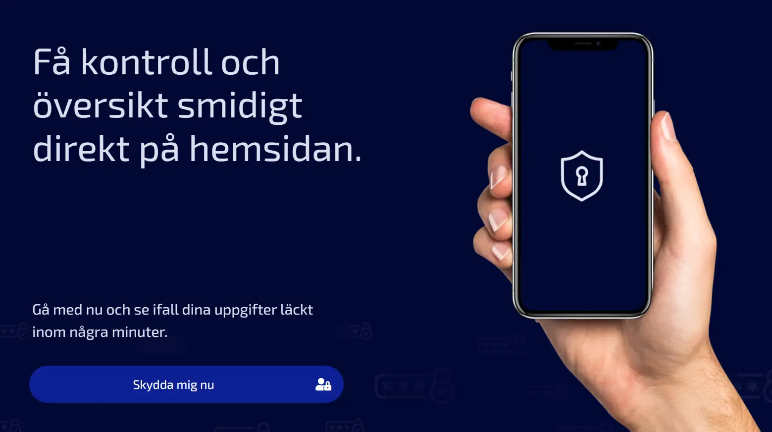 id-kapningsskydd från IDNOR, en hand håller i en mobiltelefon som visar IDNORs id kapning skydd fungerar i mobilen.